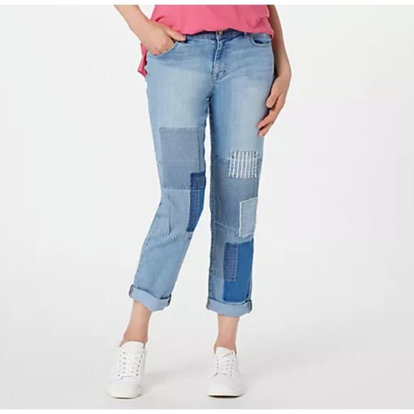 LOGO by Lori Goldstein Pants Lavish Indigo Slim Leg Boyfriend 10P Blue A394795 - Picture 1 of 6